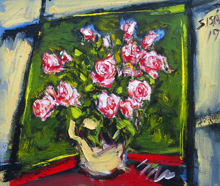 BLUMENSTILLLEBEN, Öl auf Baumwolle, 50 x 60 cm